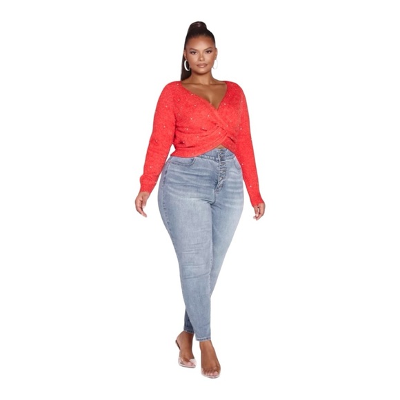 Fashion to Figure Ramona Twist Front Rhinestone Sweater in Size 3 - Picture 2 of 3